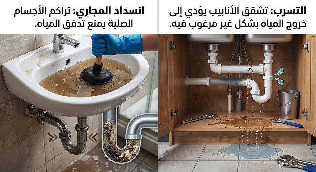 الفرق بين انسداد المجاري والتسرب